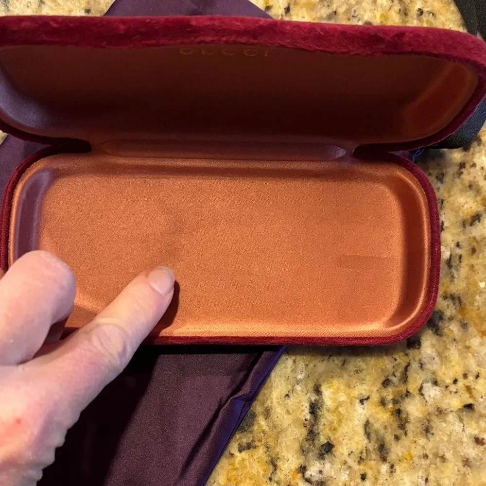 Gucci Velvet Eyewear Case in Deep Burgundy and Gucci purple dust bag